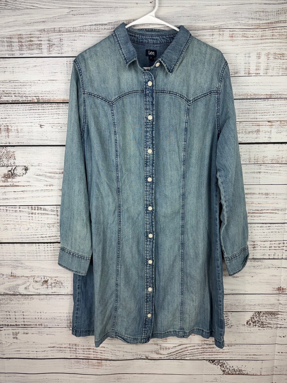 Lee Working West Chambray Dress Western XL NEW Buttons Boho Cowgirl Mini Sleeves